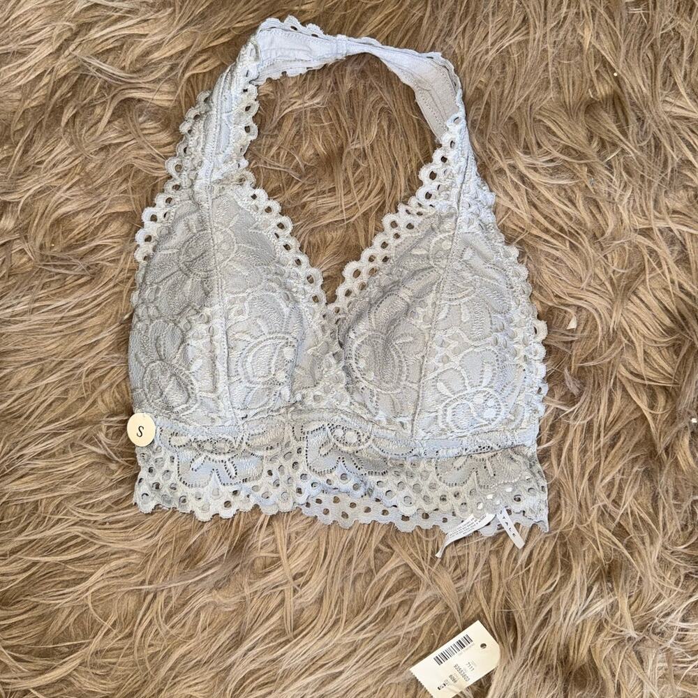New Aeropostale Lace Halter Padded Bralette Light Gray size S
